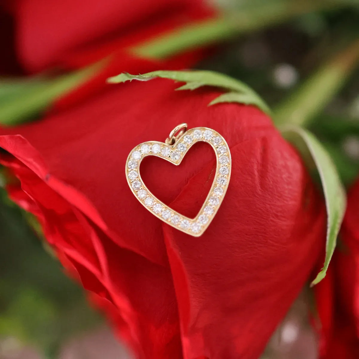 Open Heart Diamond Pavé Charm-Charms & Pendants-Mama Bijoux