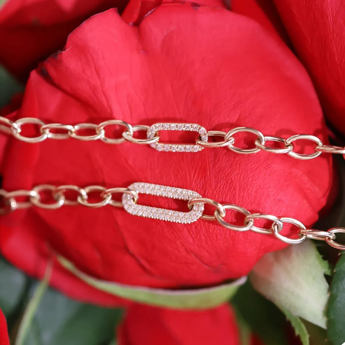 Oval Pavé Link Chain Bracelet-Bracelets-Mama Bijoux