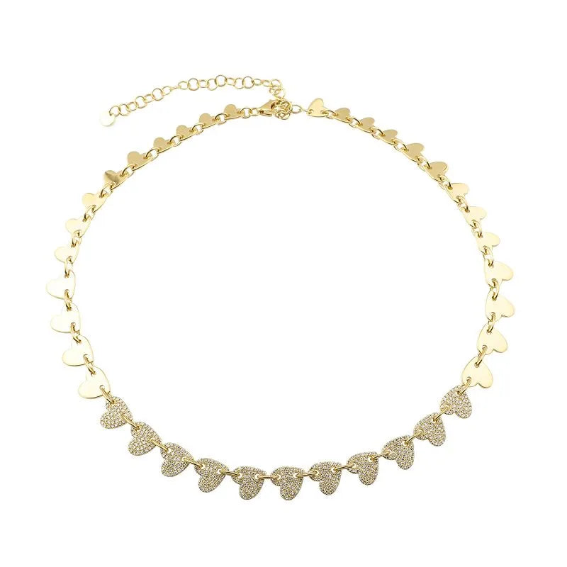Choker with multiple heart-shaped pendants and pavé diamonds Mama Bijoux Fine Jewelry 14k Yellow Gold