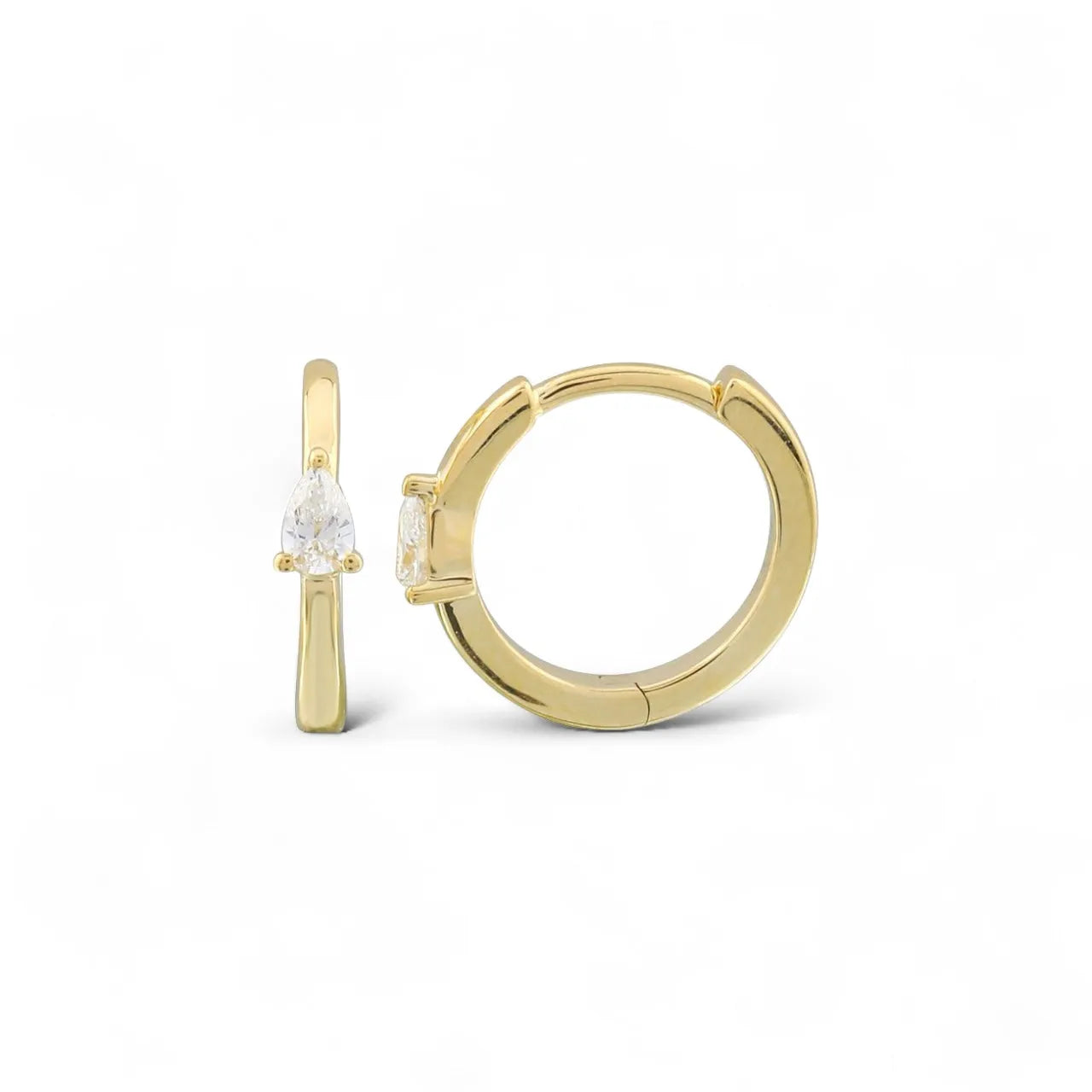 Pear Shaped Diamond & 14k Gold Huggies — Earrings — Mama Bijoux fine jewelry