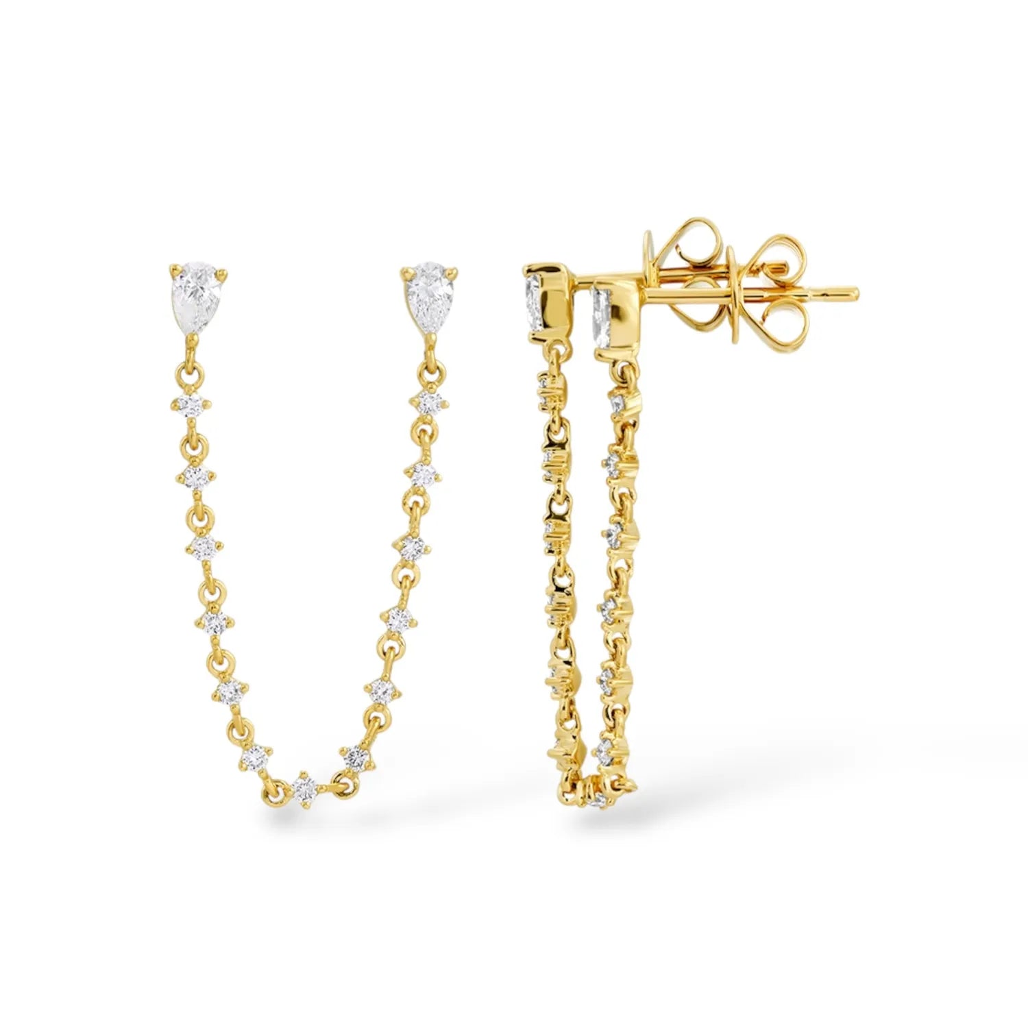 Pear Diamond Double Chain Stud (Sold as Singles)