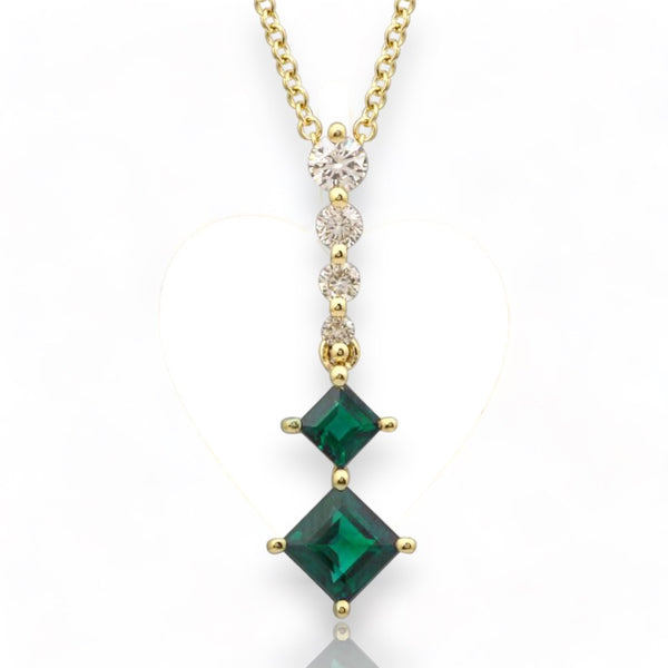 Princess Cut Emerald & Diamond Drop Necklace