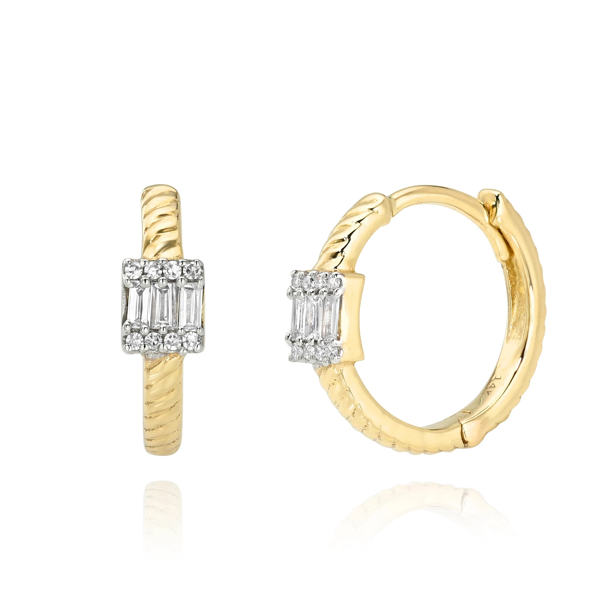 Rope Illusion Baguette Diamond Hoops Mama Bijoux Fine Jewelry 14k yellow gold natural diamonds