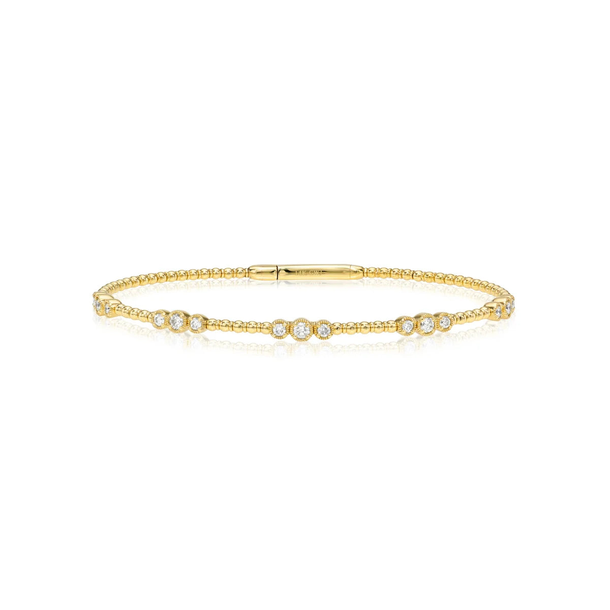 Scattered Diamond & Gold Bead Flexible Bangle 14k yellow gold, Mama Bijoux fine jewelry, natural diamonds