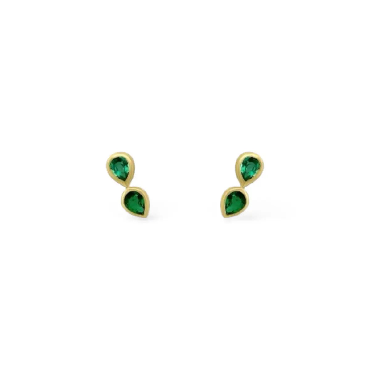 Double Emerald Pear Stud (Sold as Singles)-Earrings-Mama Bijoux