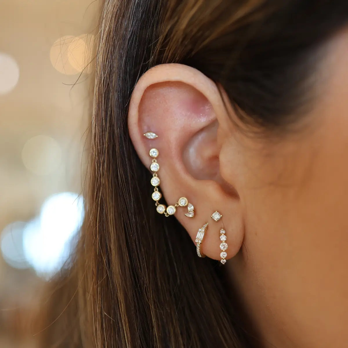 Single Prong Diamond Huggies-Earrings-Mama Bijoux