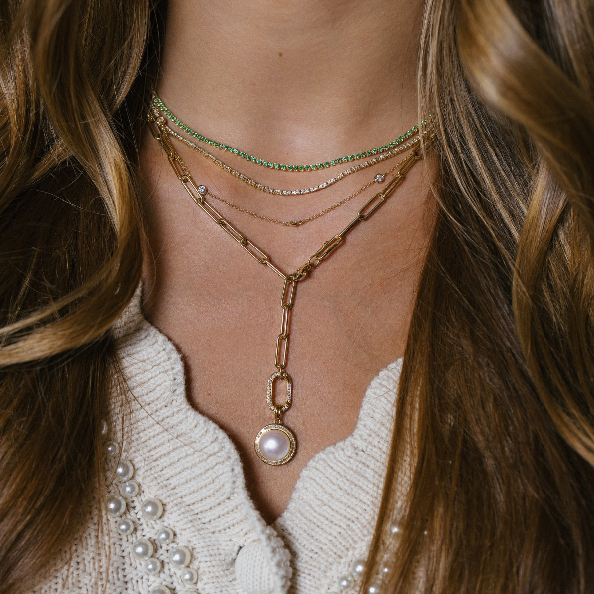 Baguette Diamond Pearl Charm-Charms & Pendants-Mama Bijoux