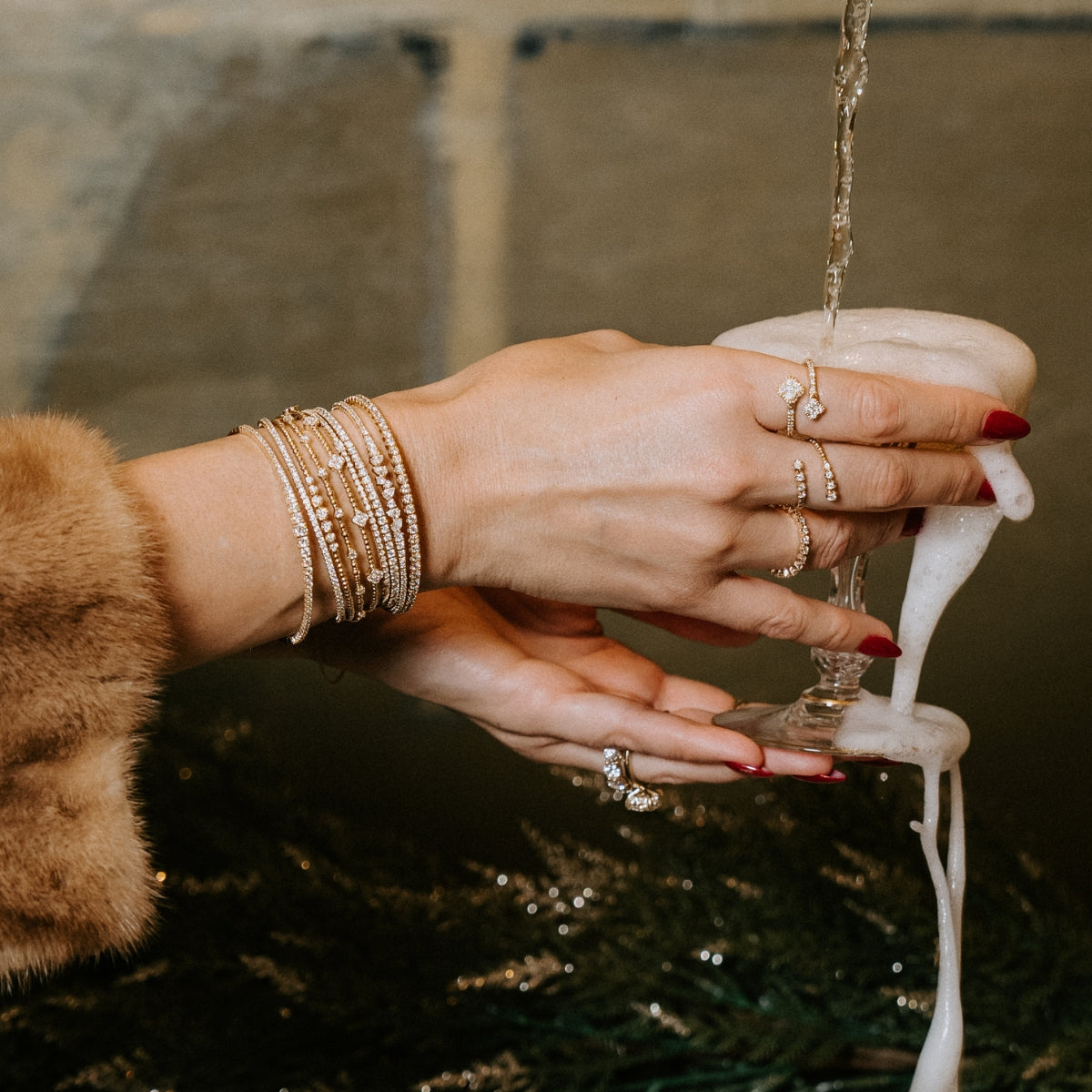Mini 5 Diamond Four Leaf Clover Flexible Bangle-Bracelets-Mama Bijoux
