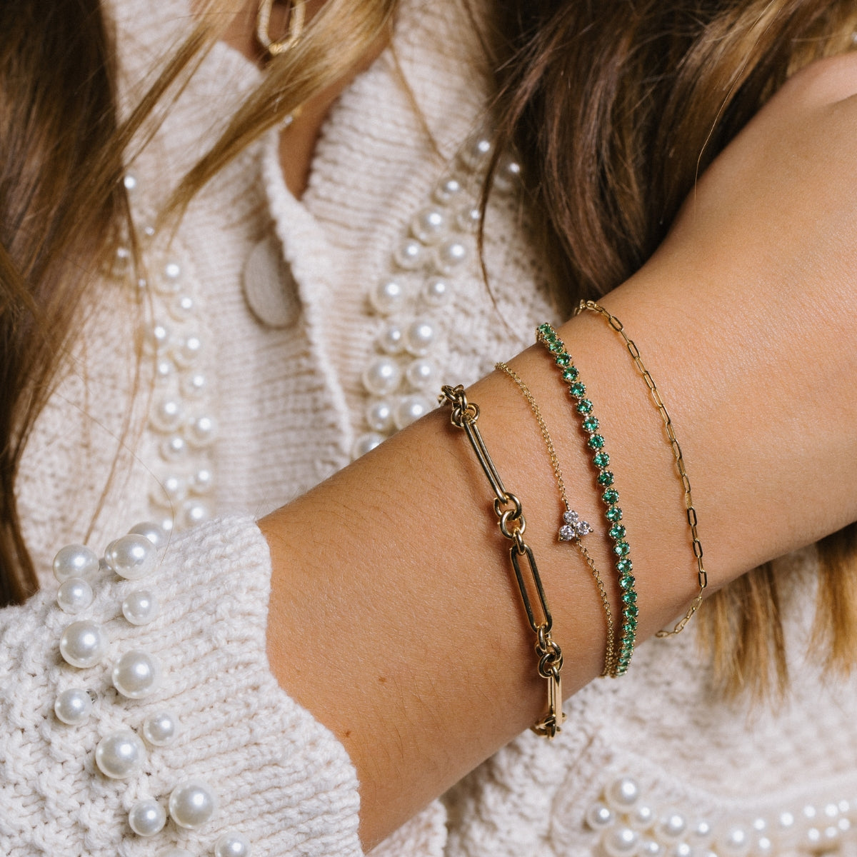 Emerald Green Crown Set Tennis Bracelet-Bracelets-Mama Bijoux