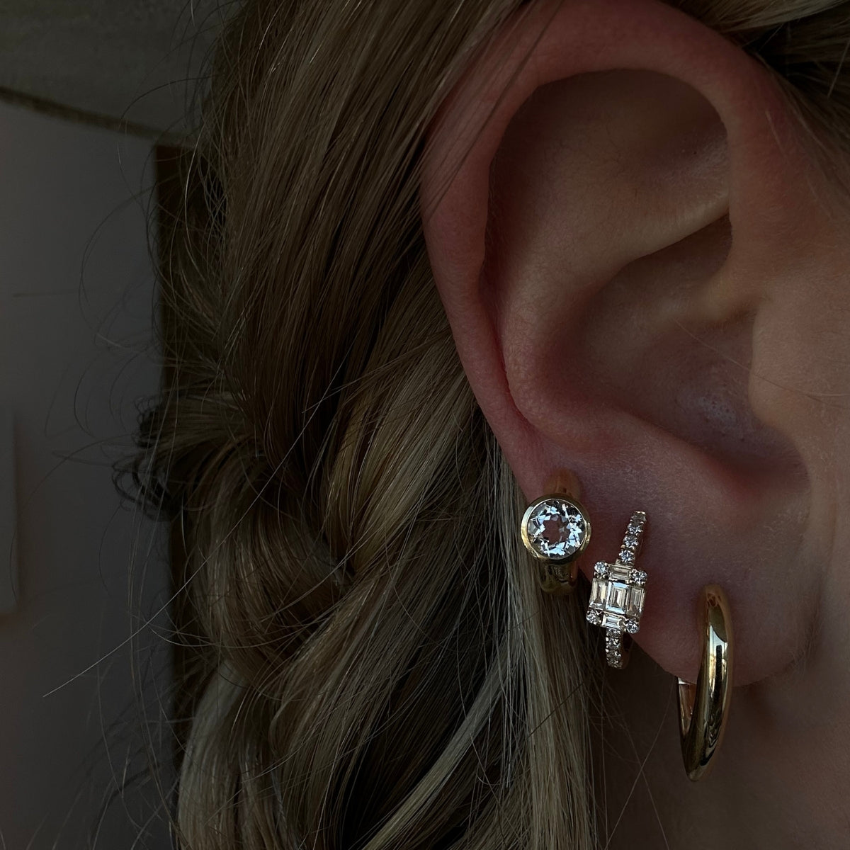 Baguette Illusion Emerald Shaped Diamond Huggies-Earrings-Mama Bijoux