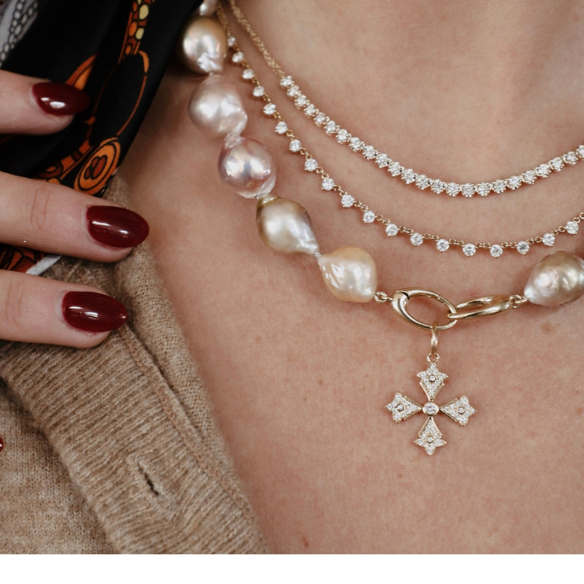 Diamond Italian Cross Charm-Charms & Pendants-Mama Bijoux