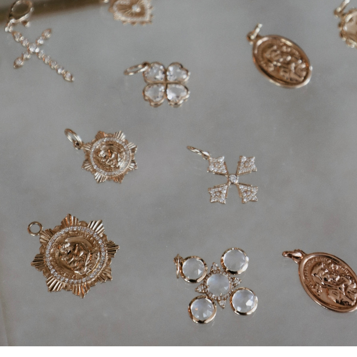 Moonstone Cross Charm-Charms & Pendants-Mama Bijoux