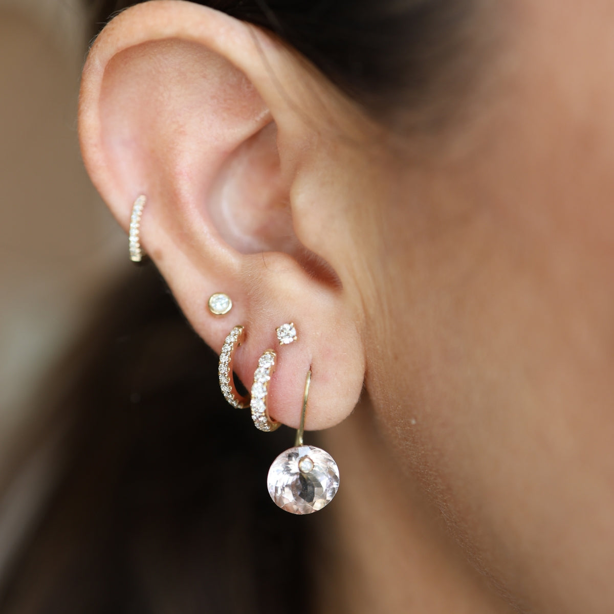 Light Pink Morganite & Diamond Floating Drop Earrings-Earrings-Mama Bijoux