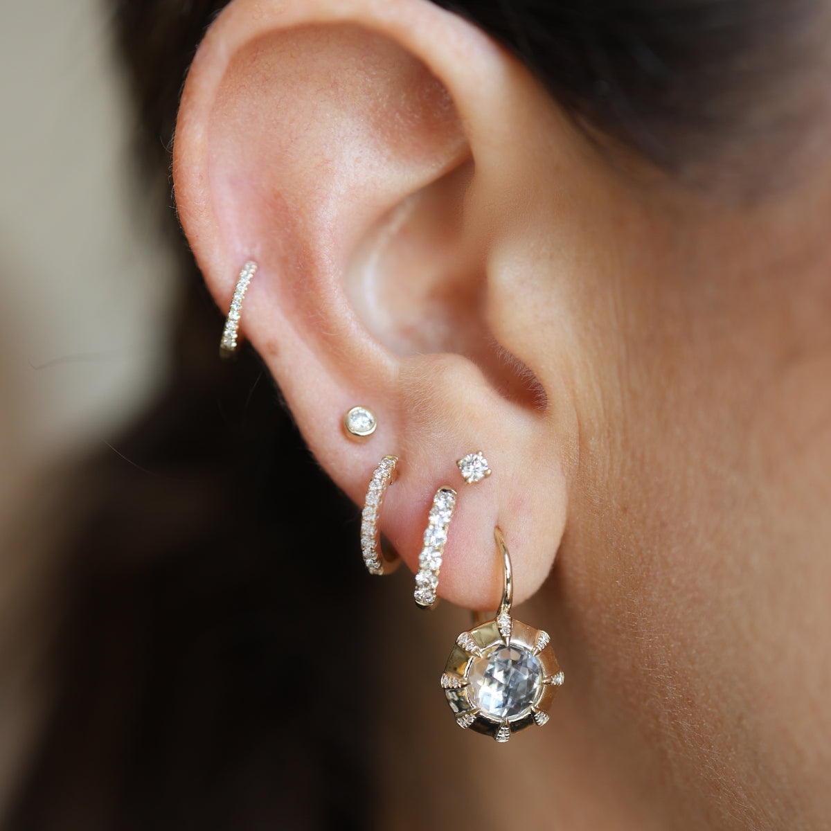European Setting Topaz & Diamond Leverback Earrings-Mama Bijoux