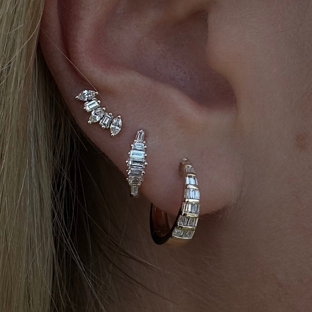 Showstopper Baguette Diamond Huggies — Earrings — Mama Bijoux fine jewelry