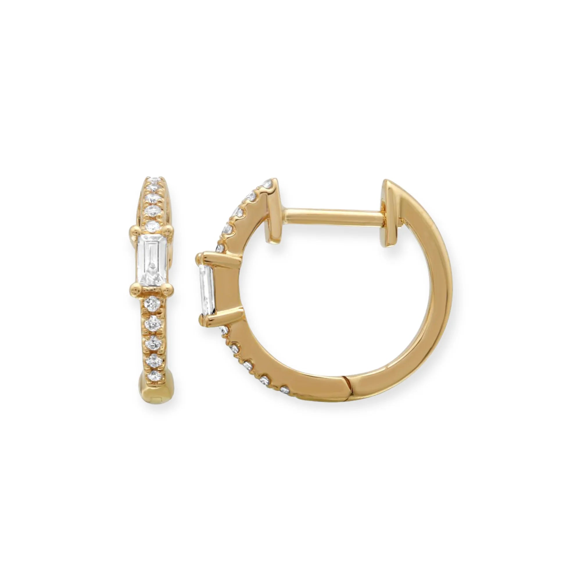 Single Baguette & Diamond Pavé Huggies — Earrings — Mama Bijoux fine jewelry