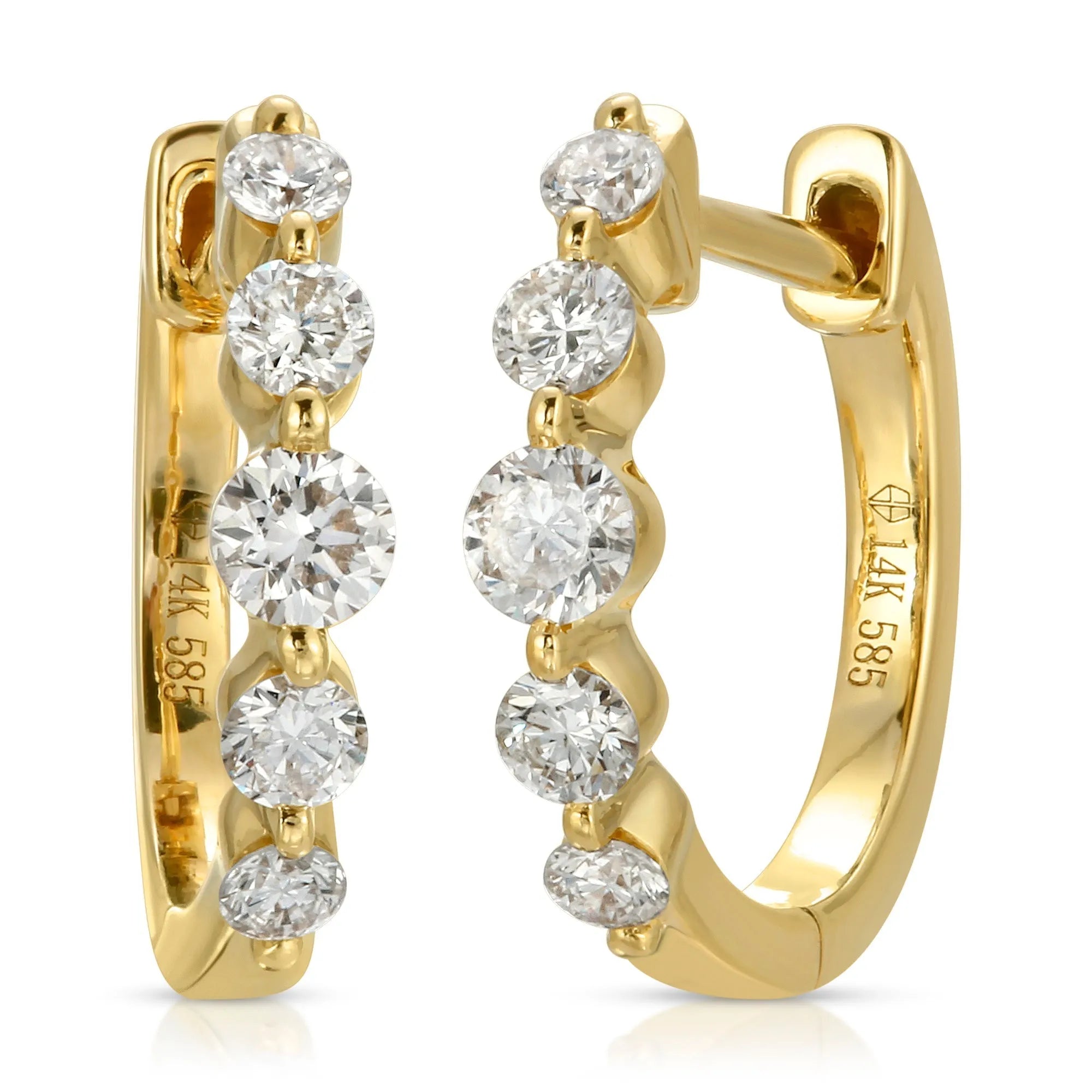 Single Prong Diamond Huggies — Earrings — Mama Bijoux fine jewelry