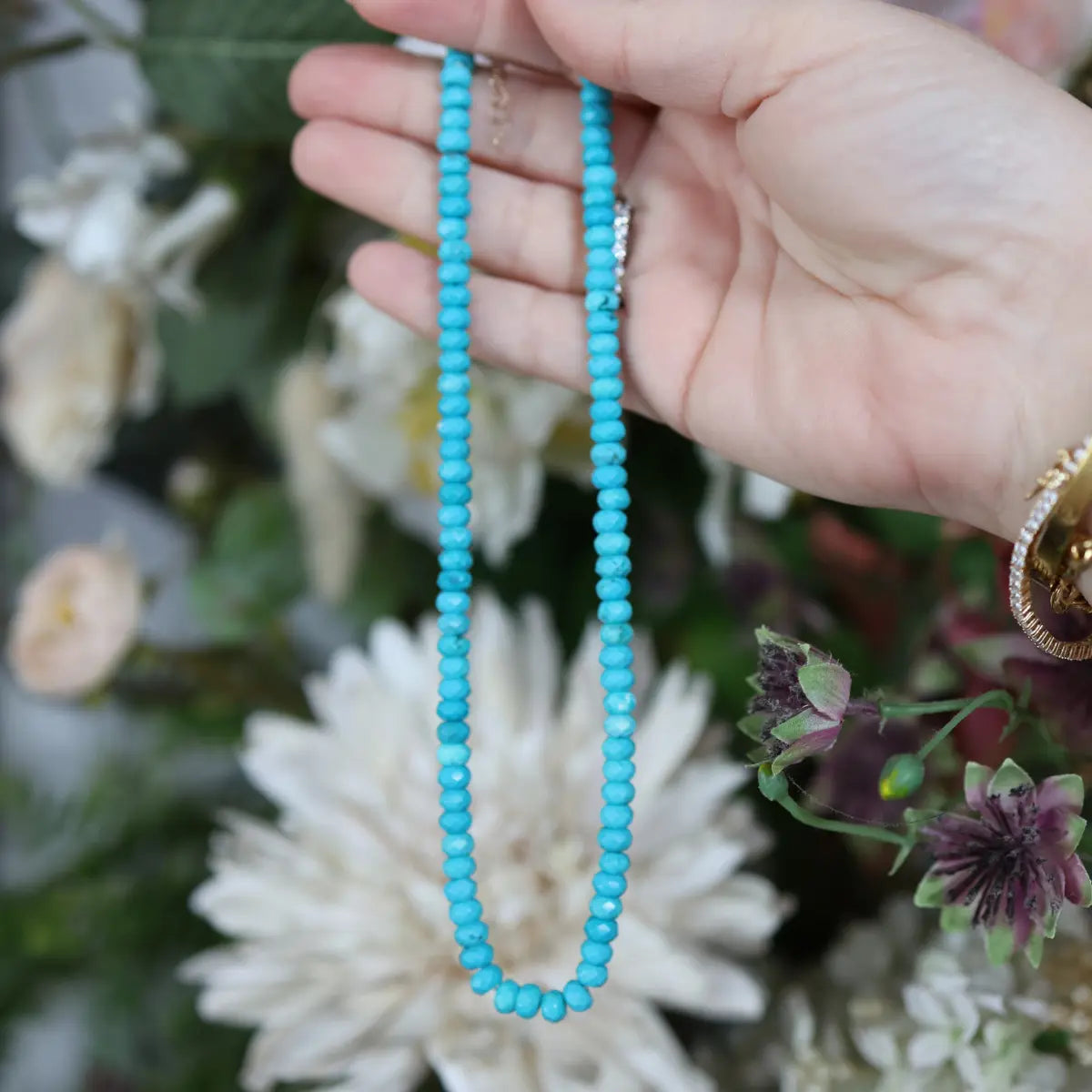 Small Beaded Diamond Cut Turquoise Necklace Mama Bijoux Fine Jewelry