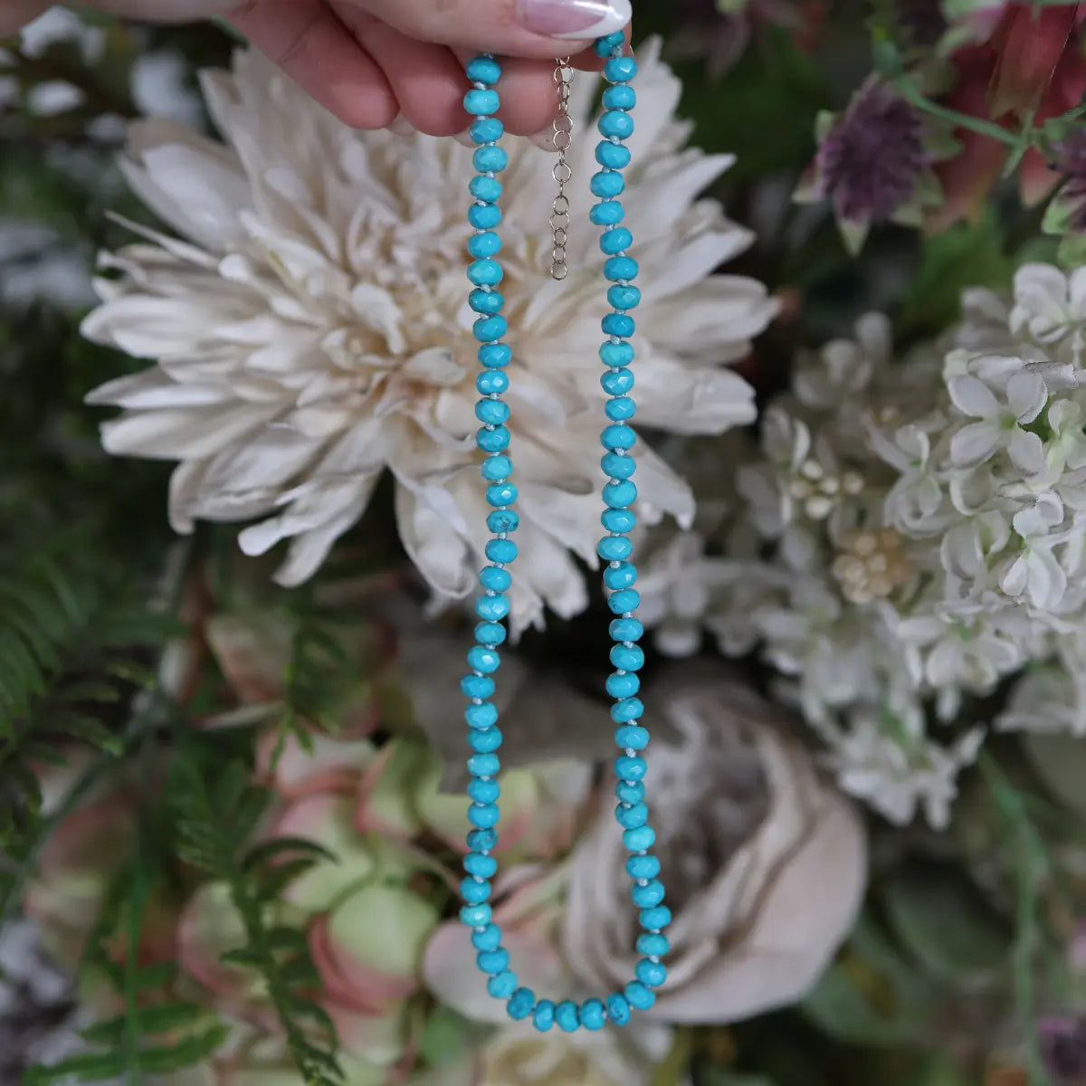 Small Beaded Diamond Cut Turquoise Necklace