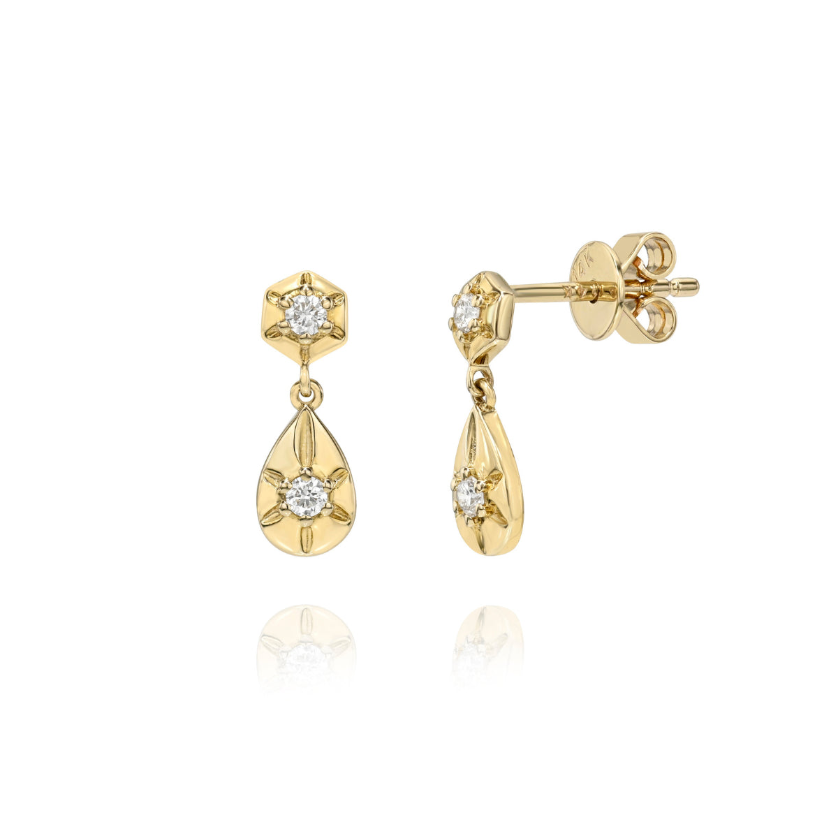 Mama Bijoux Fine Jewelry 14k yellow gold Natural Diamonds Star Set Pear Shaped Drop Studs