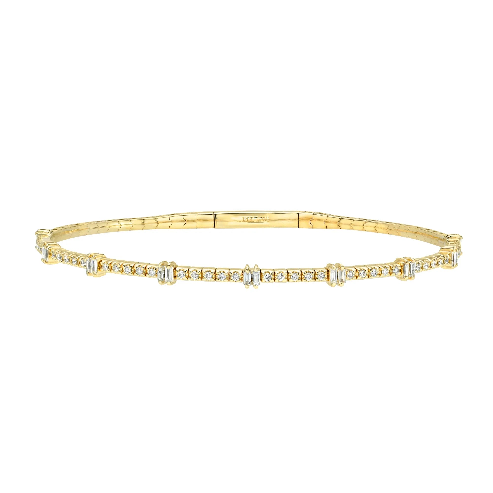 Station Baguette & Round Diamond Flexible Bangle-Bracelets-Mama Bijoux