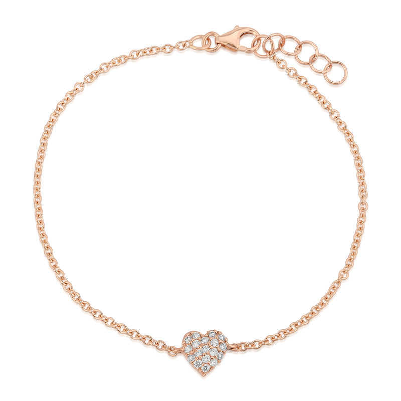 14k Gold Diamond Heart Bracelet (Mama/Adult Size)