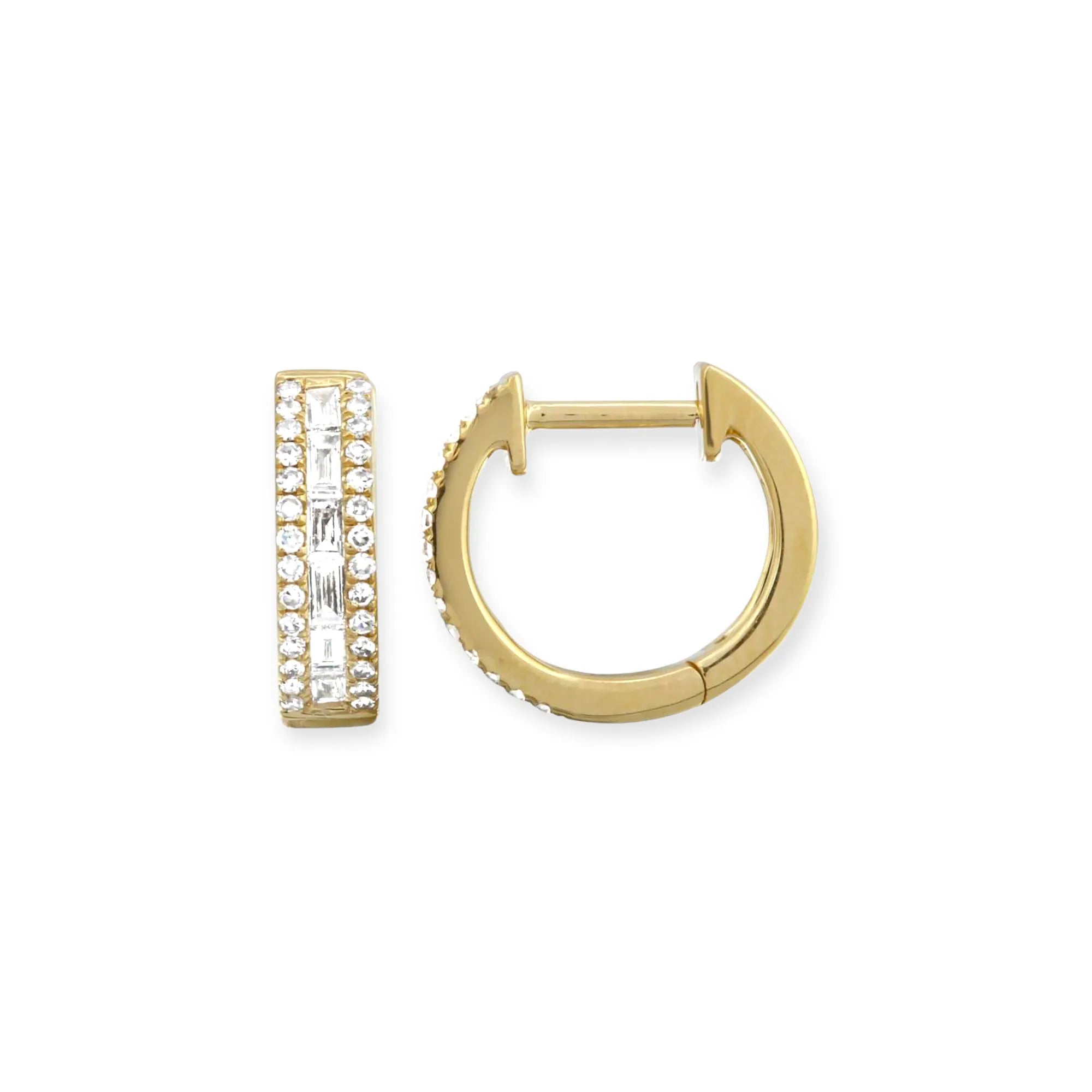 Stunner Diamond Baguette Triple Row Huggies — Earrings — Mama Bijoux fine jewelry