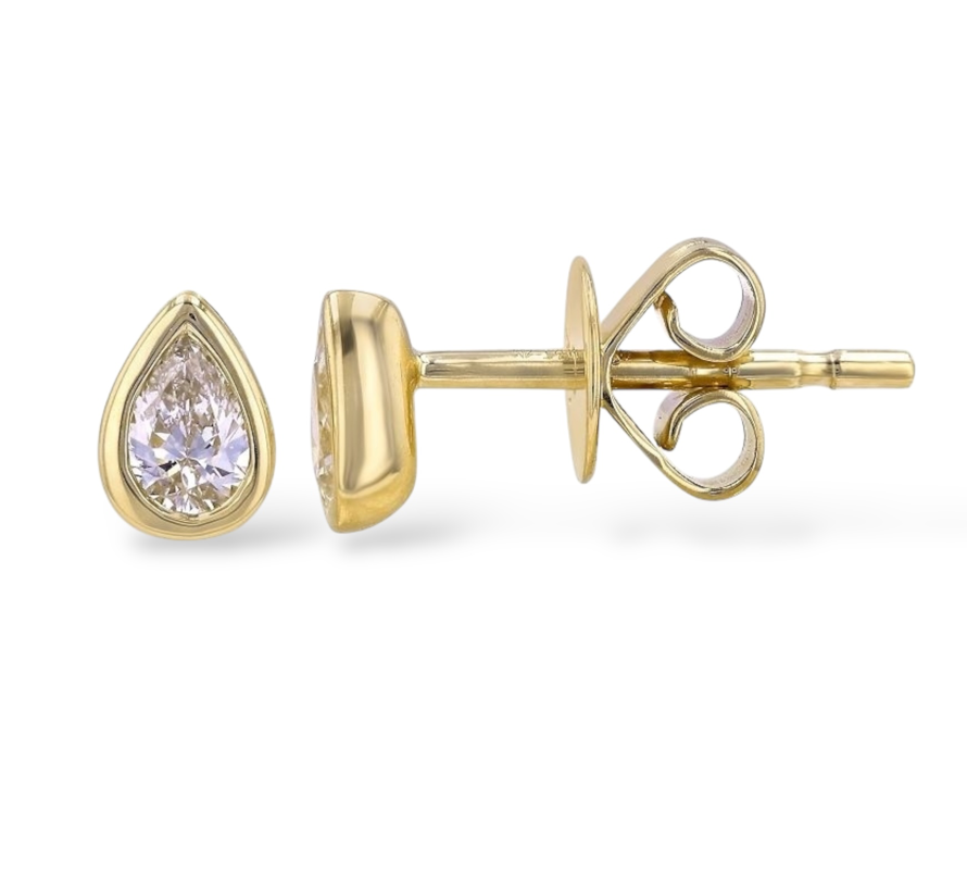 Teardrop Bezel Diamond Stud Earring Mama Bijoux Fine Jewelry 14k Yellow Gold