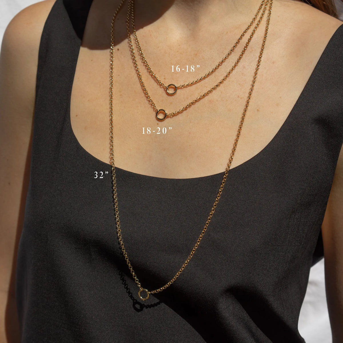 different length chains on woman