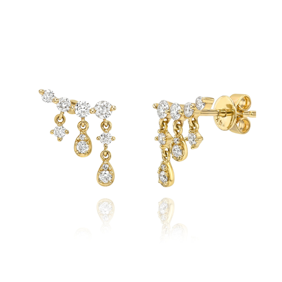 Waterfall Graduated Stud, 14k yellow gold, natural diamonds, Mama Bijoux Fine Jewelry
