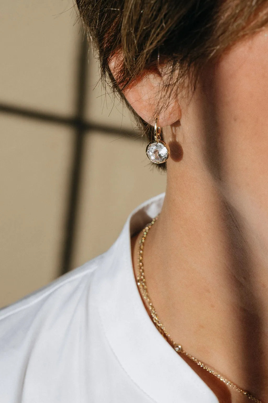 White Topaz Old Mine Charm Studs — Earrings — Mama Bijoux fine jewelry
