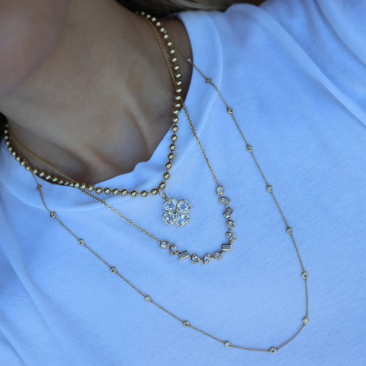 White Topaz Multi Shape Necklace Mama Bijoux Fine Jewelry 14k yellow gold natural white topaz