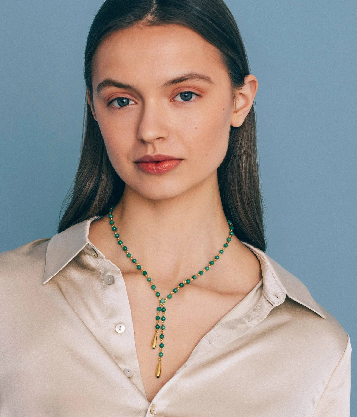 Sabine Y Necklace in Green-Necklaces-Mama Bijoux