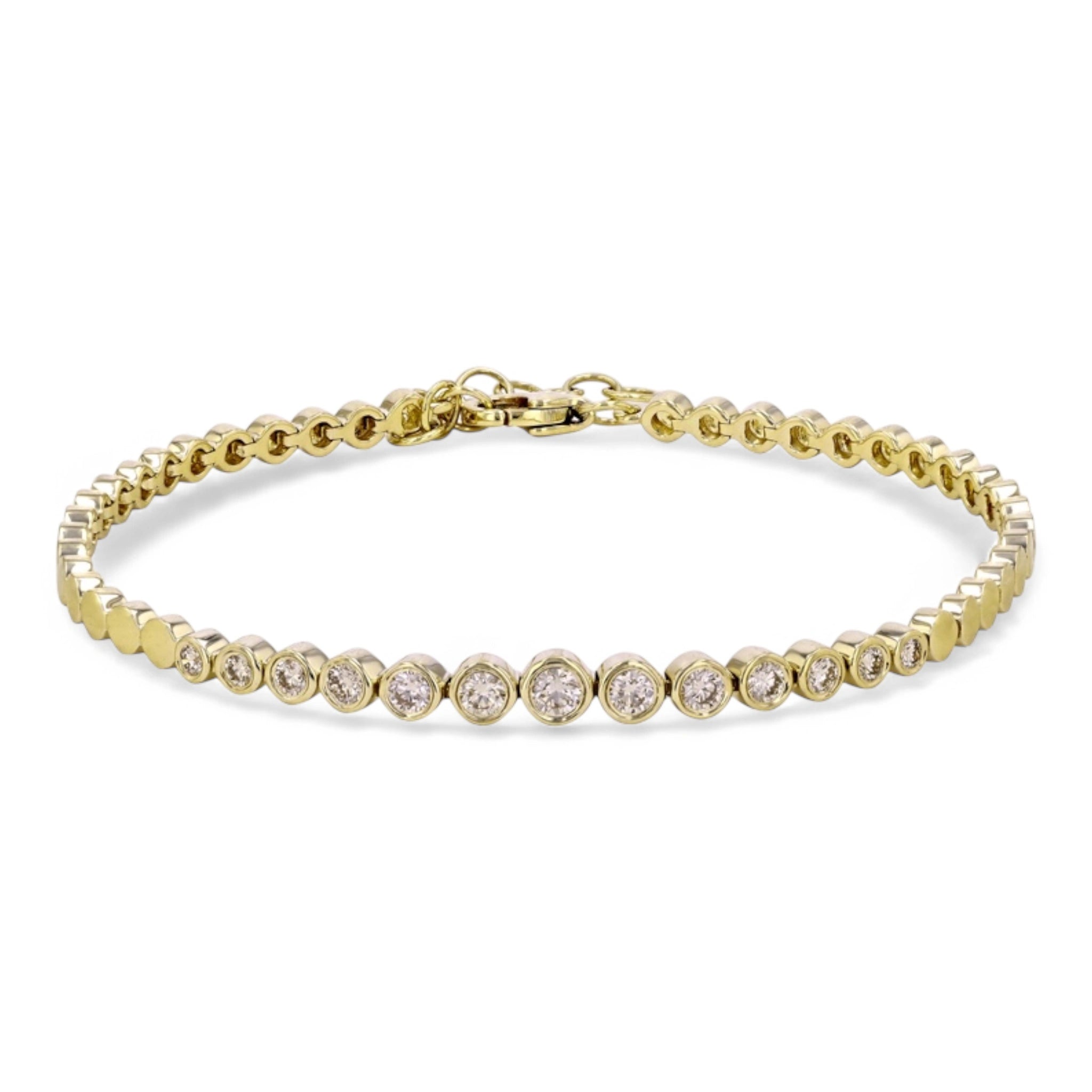 Graduated Diamond Bezel & Gold Disc Tennis Bracelet-Bracelets-Mama Bijoux