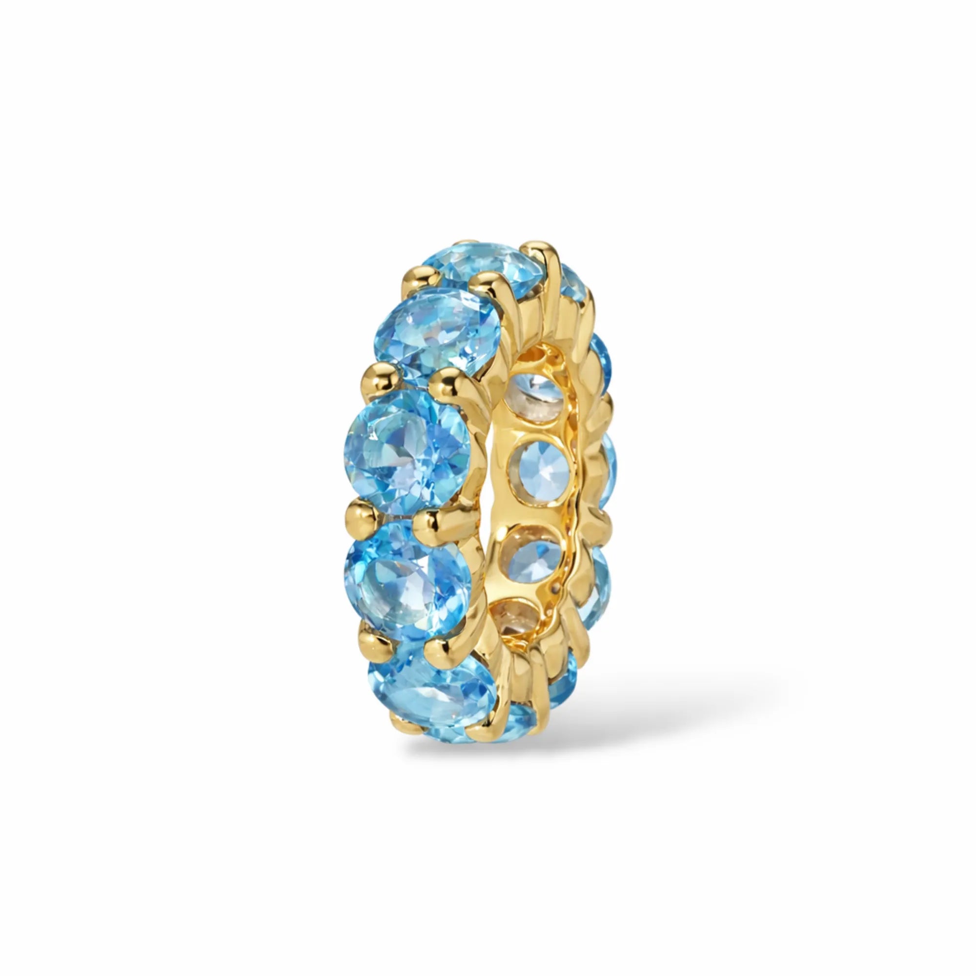 Blue topaz round birthstone charm bead in 14k yellow gold December birthstone Mama Bijoux Costa Mesa