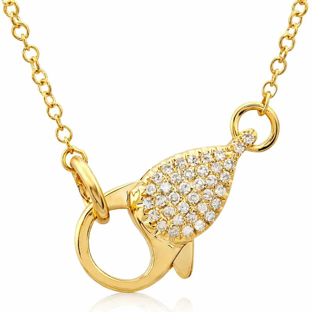 Pave diamond lobster clasp necklace 14k yellow gold dainty layering necklace Mama Bijoux Costa Mesa