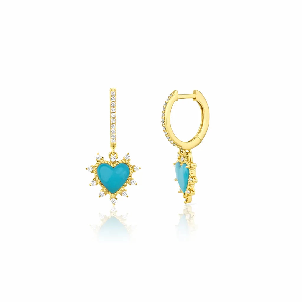 Turquoise Bijoux Goddess Heart Huggie Earrings-Earrings-Mama Bijoux