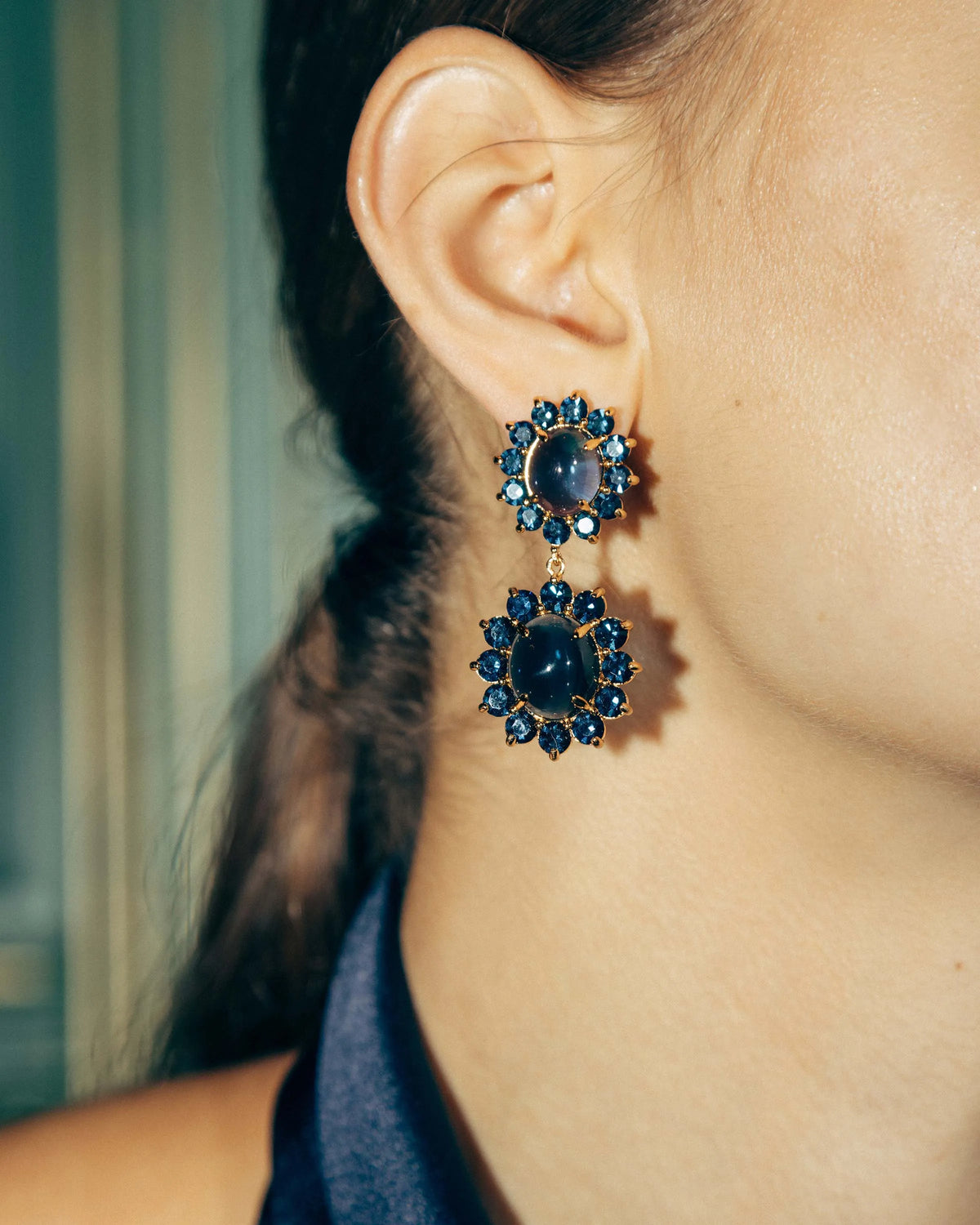 Georgie Drop Earrings in Navy-Earrings-Mama Bijoux