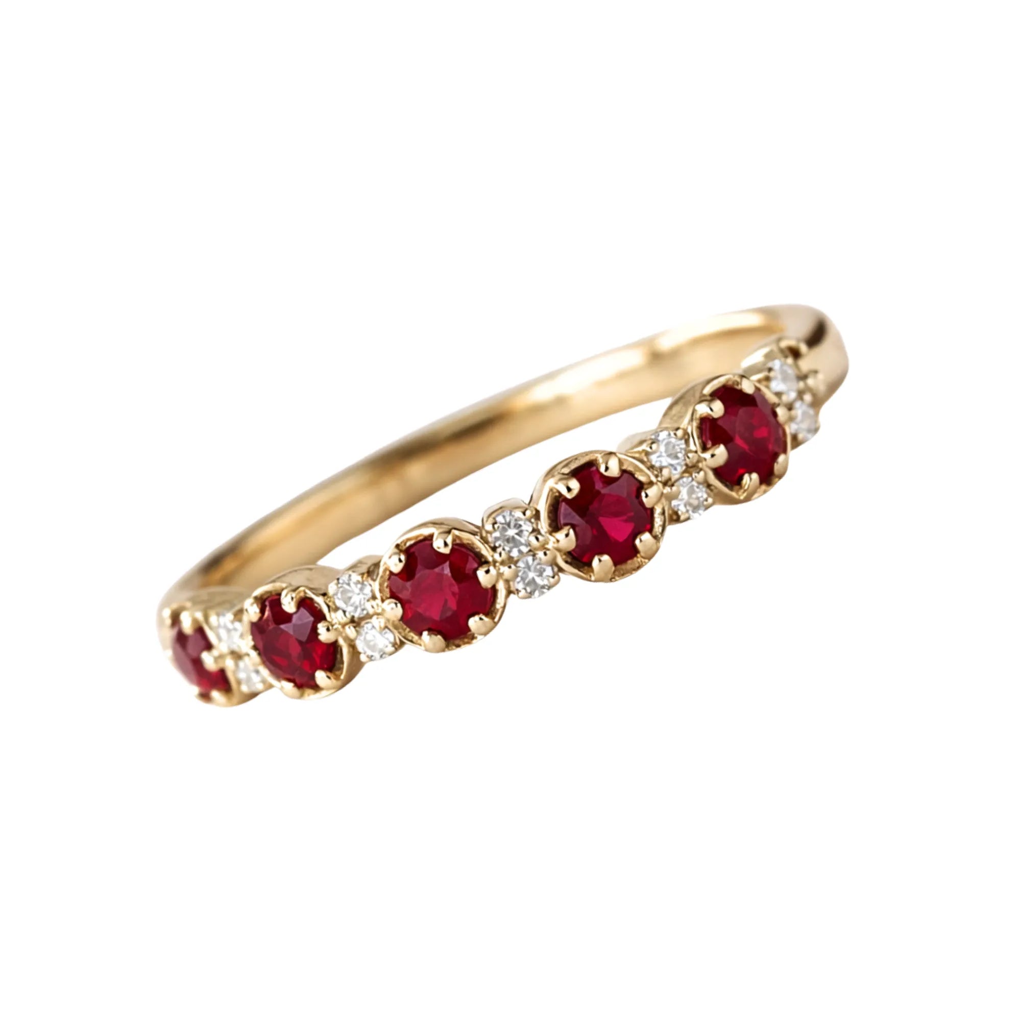 January birthstone red garnet and diamond alternating stacking pinky ring in 14k yellow gold Mama Bijoux Costa Mesa
