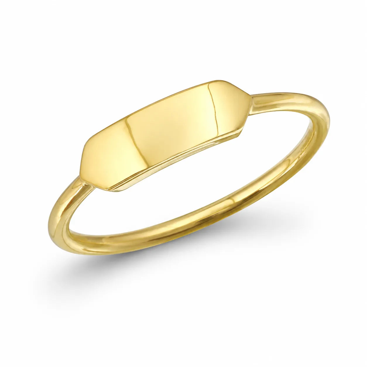 14k yellow gold dainty bar signet ring with polished rectangular face, engravable personalized signet ring, Mama Bijoux fine jewelry Costa Mesa
