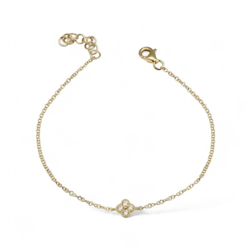 mama bijoux fine jewelry dainty mini four leaf clover bracelet chain under $500 14k Yellow Gold