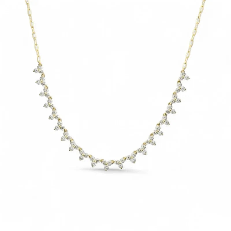 Mini trio diamond and paperclip chain stacking necklace 1.38ctw natural round brilliant diamonds 14k yellow gold Mama Bijoux Costa Mesa