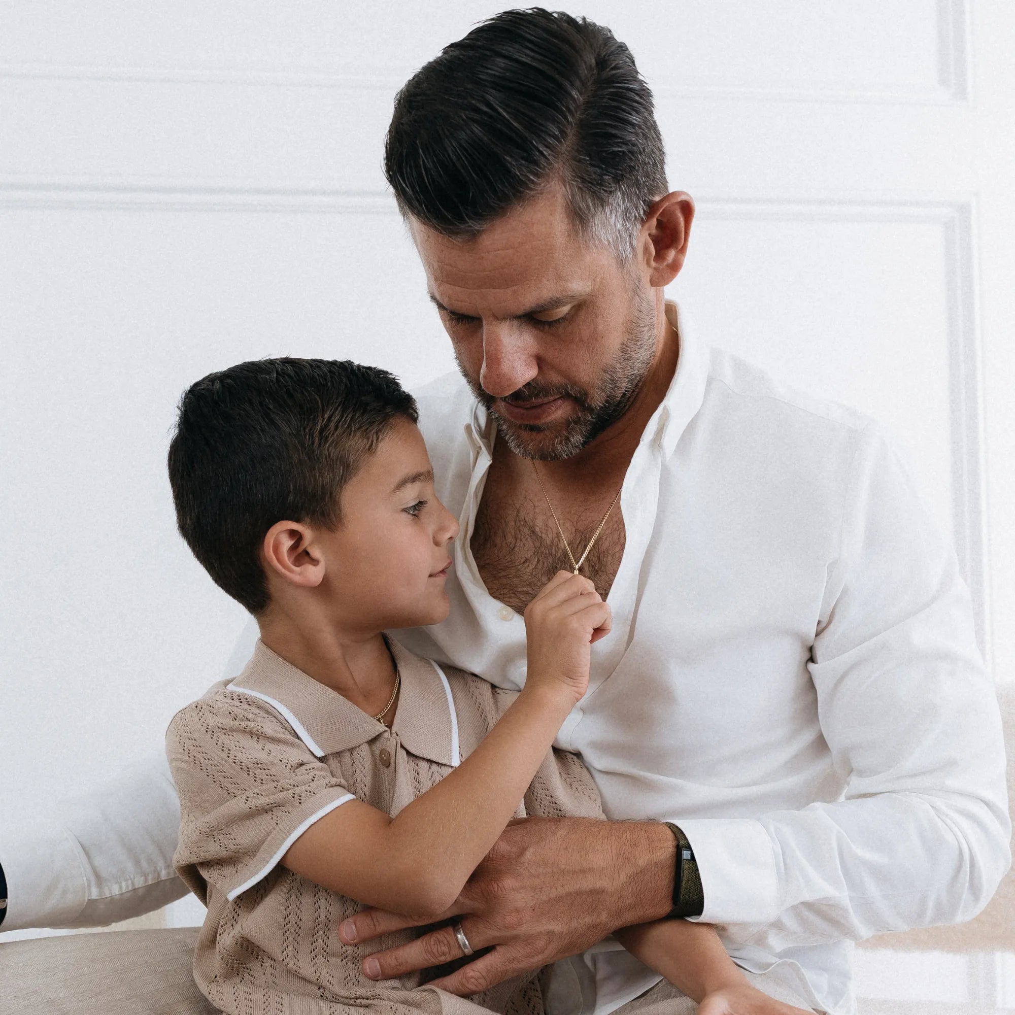 Noah and daddy bijoux chain set matching father son gold chain necklace fathers day gift baptism gift meaningful jewelry gift lifestyle Mama Bijoux Costa Mesa