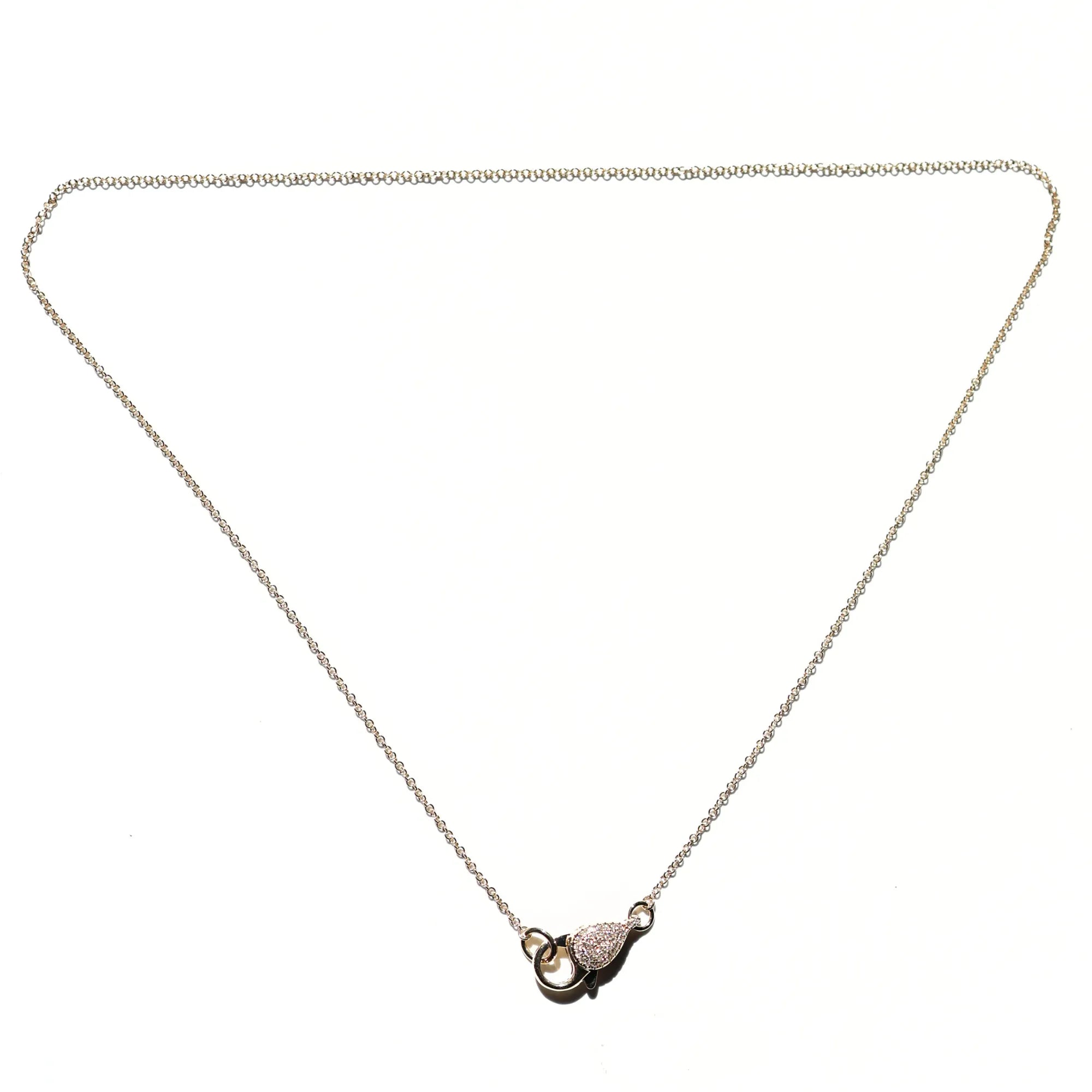 Pavé lobster clasp diamond necklace 0.08ctw natural round brilliant diamonds 14k yellow gold white background Mama Bijoux Costa Mesa