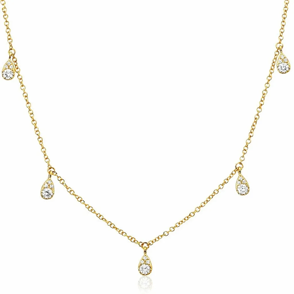 Pear pave diamond shaker necklace 14k solid yellow gold 0.27ctw natural round brilliant diamonds dainty diamond layering necklace minimalist necklace meaningful jewelry gift anniversary jewelry everyday fine jewelry Mama Bijoux Costa Mesa