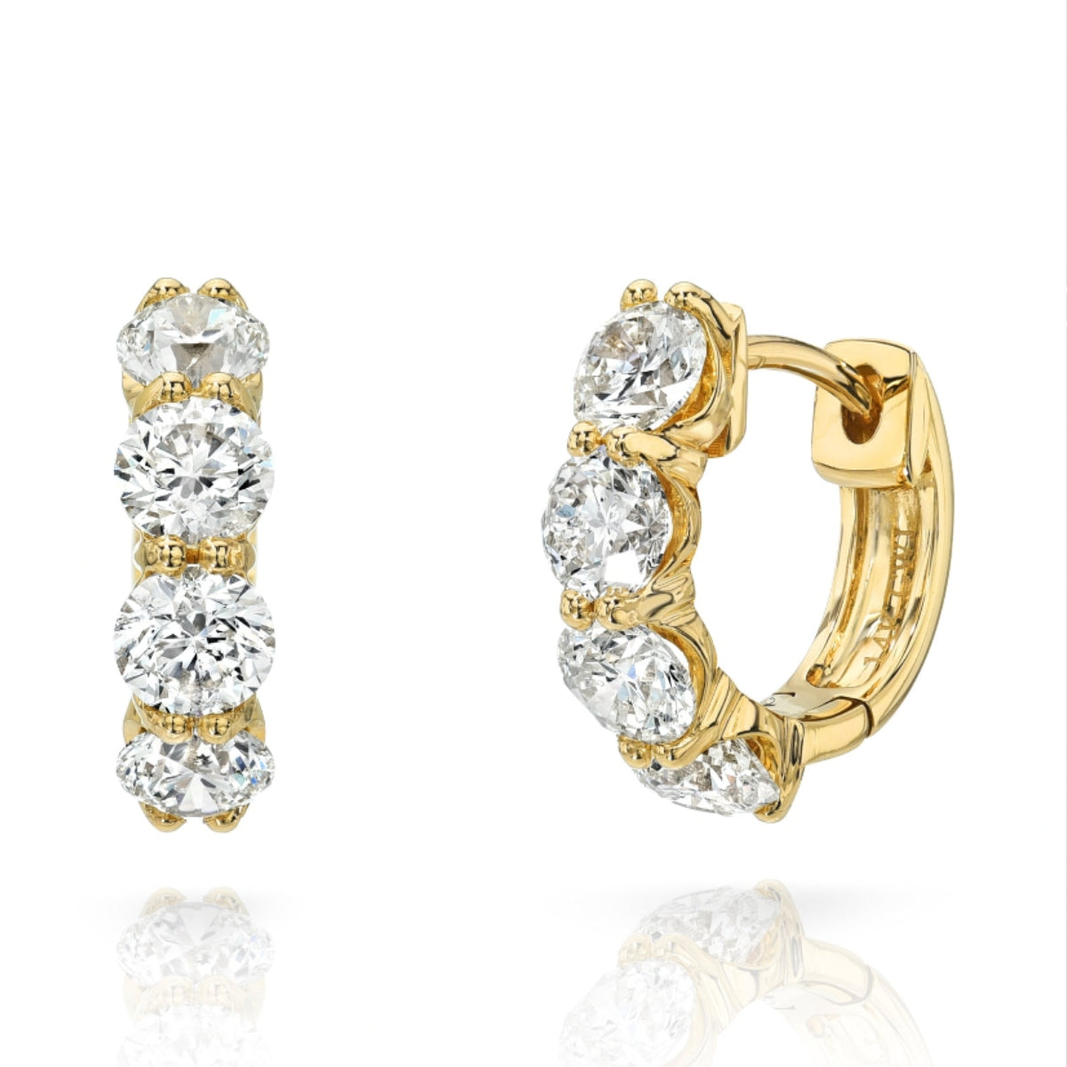 Shared prong natural diamond statement huggie earrings in 14k yellow gold Mama Bijoux Costa Mesa