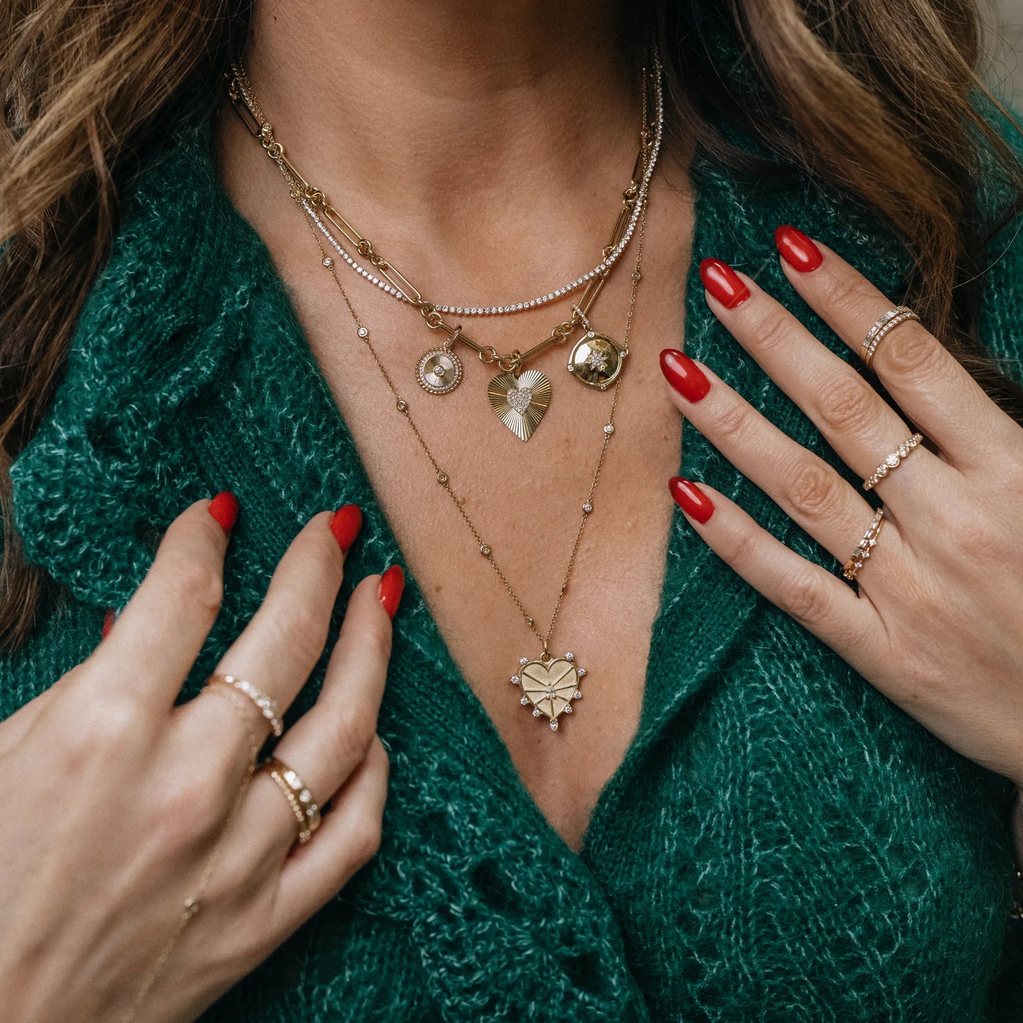 Warrior goddess heart charm 14k yellow gold 0.41ctw natural diamonds engravable layering necklace meaningful jewelry gift lifestyle Mama Bijoux Costa Mesa