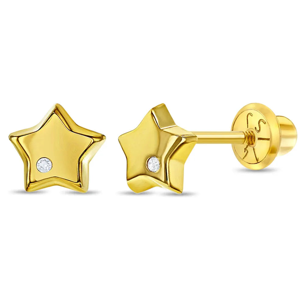 Bijoux Babes: 14K Gold Puffed Star Sparkling Stud Earrings-Earrings-Mama Bijoux