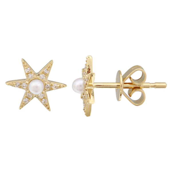 Pearl & Diamond Starburst Earrings