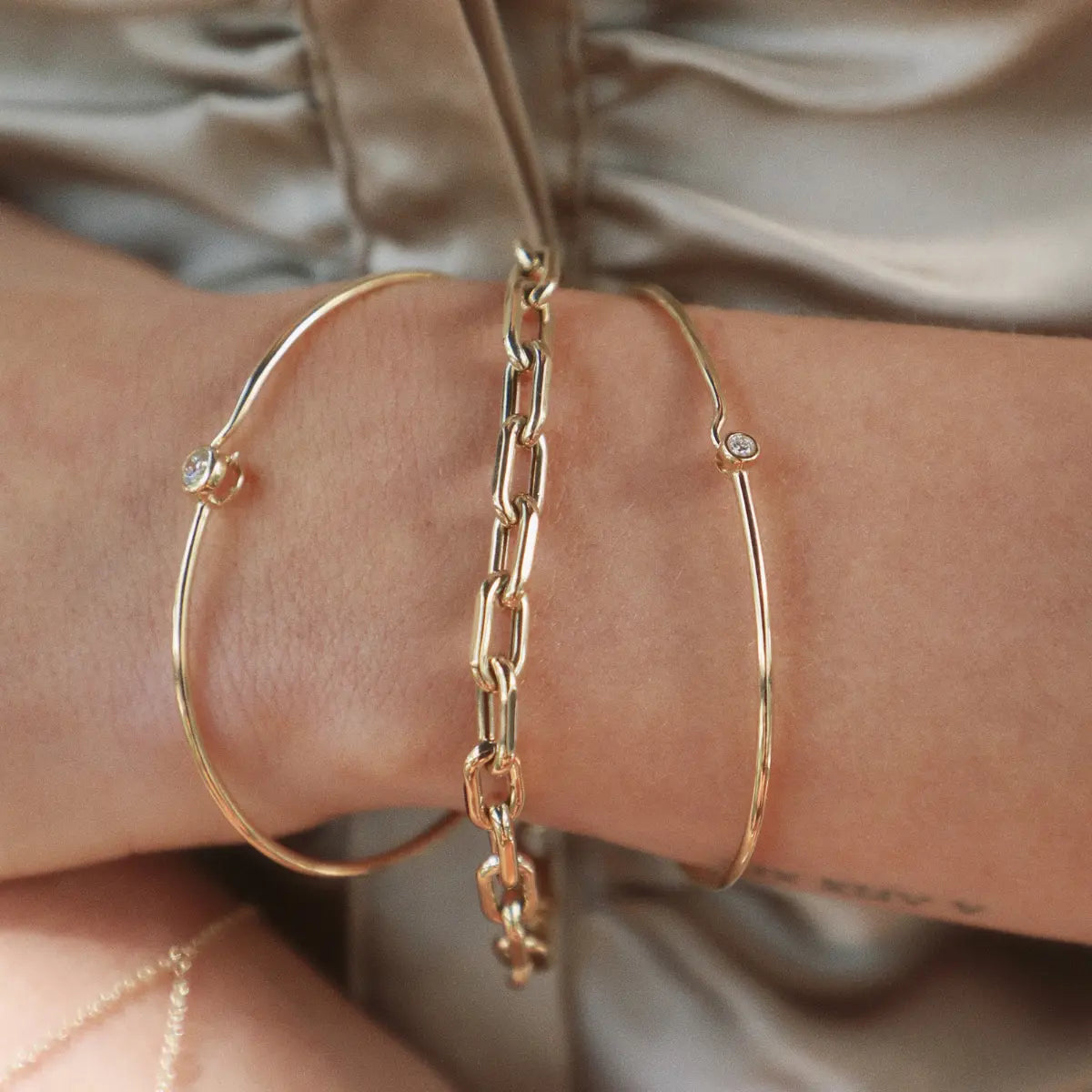 Round Wire Small Diamond Bangle